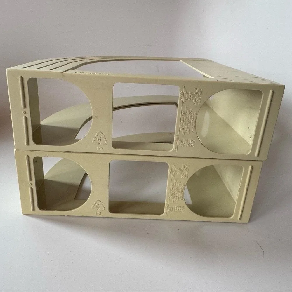 VTG 70s Fellowes Magazine Holders (2) Cream Plastic Curve Arc Office Classroom